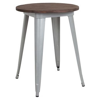 Merrick Lane 24" Round Metal Indoor Table with Steel Frame and Walnut Wood Top