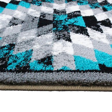 Masada Rugs Masada Rugs Stephanie Collection 2'x7' Area Rug Runner with Distressed Southwest Native American Design 1106 in Turquoise, Gray, Black and White