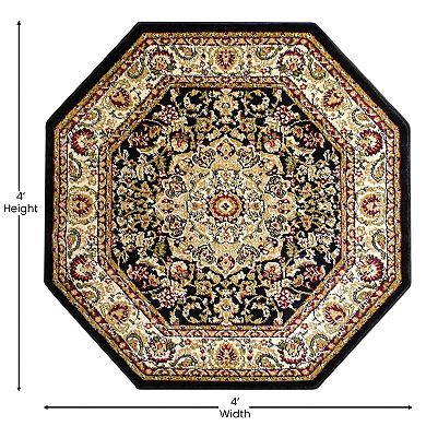 Masada Rugs Masada Rugs Bellagio Collection 4'x4' Traditional Octagon Area Rug in Black - Design B401