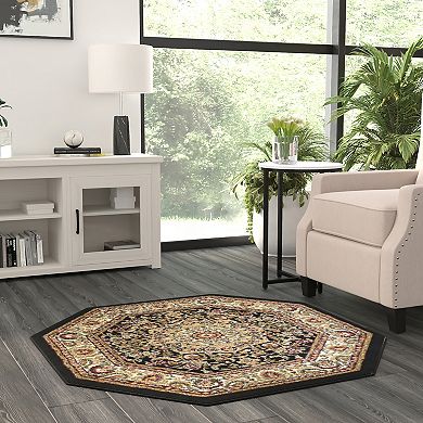 Masada Rugs Masada Rugs Bellagio Collection 4'x4' Traditional Octagon Area Rug in Black - Design B401