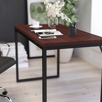 Merrick Lane Berlin 47 Inch Computer Desk with Maple Wood Grain Finish & Open White Metal Frame