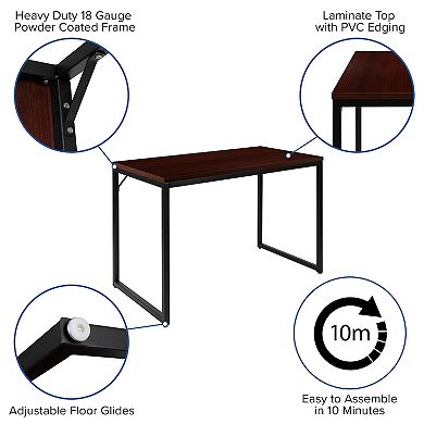 Merrick Lane Berlin 47 Inch Computer Desk with Maple Wood Grain Finish & Open White Metal Frame