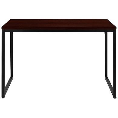 Merrick Lane Berlin 47 Inch Computer Desk with Maple Wood Grain Finish & Open White Metal Frame