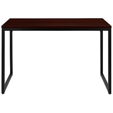 Merrick Lane Berlin 47 Inch Computer Desk with Gray Wood Grain Finish & Open White Metal Frame