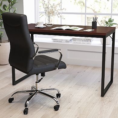 Merrick Lane Berlin 47 Inch Computer Desk with Maple Wood Grain Finish & Open White Metal Frame