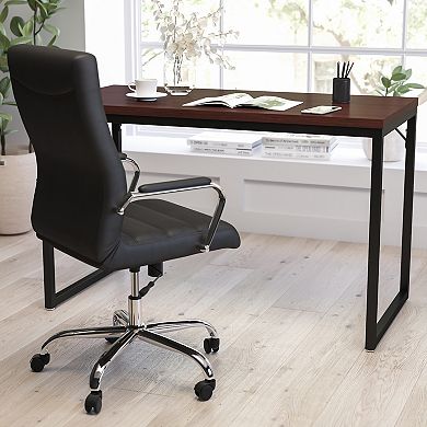 Merrick Lane Berlin 47 Inch Computer Desk with Gray Wood Grain Finish & Open White Metal Frame