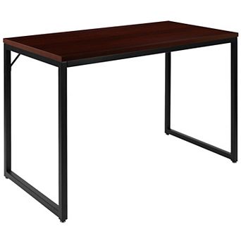 Merrick Lane Berlin 47 Inch Computer Desk with Maple Wood Grain Finish & Open White Metal Frame