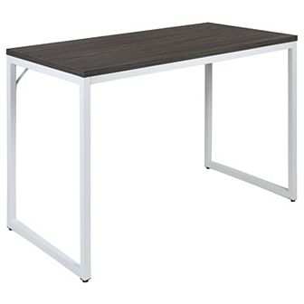 Merrick Lane Berlin 47 Inch Computer Desk with Maple Wood Grain Finish & Open White Metal Frame