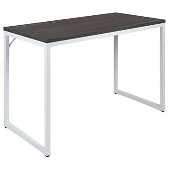 Merrick Lane Berlin 47 Inch Computer Desk with Maple Wood Grain Finish & Open White Metal Frame