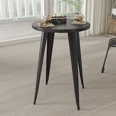 Merrick Lane Calgary 24" Round Metal Table for Indoor and Outdoor Use in Green