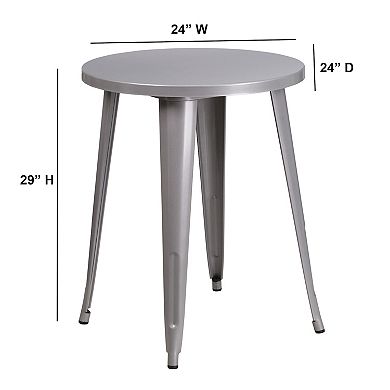Merrick Lane Calgary 24" Round Metal Table for Indoor and Outdoor Use in White