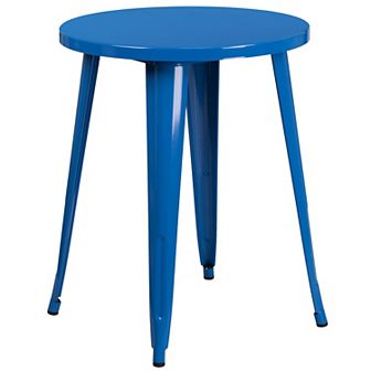 Merrick Lane Calgary 24" Round Metal Table for Indoor and Outdoor Use in Green