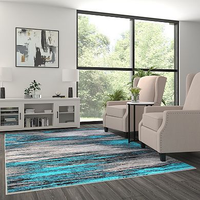 Masada Rugs Masada Rugs Trendz Collection 6'x9' Modern Contemporary Area Rug in Turquoise, Gray and Black - Design Trz863