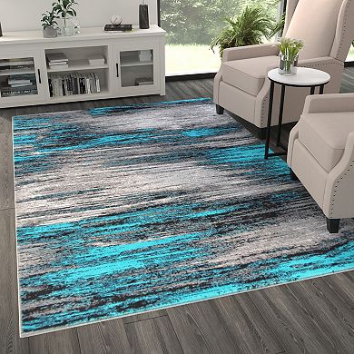 Masada Rugs Masada Rugs Trendz Collection 6'x9' Modern Contemporary Area Rug in Turquoise, Gray and Black - Design Trz863