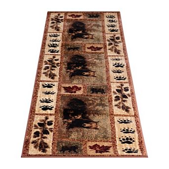 Masada Rugs Masada Rugs Kodiak Collection 2'x7' Cabin/Lodge Area Rug Runner with Bear and Cub Scene