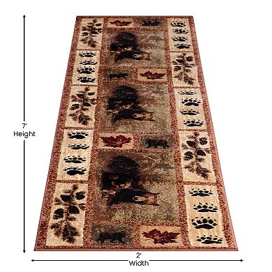 Masada Rugs Masada Rugs Kodiak Collection 2'x7' Cabin/Lodge Area Rug Runner with Bear and Cub Scene