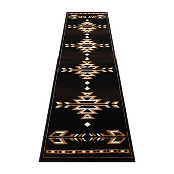 Masada Rugs Masada Rugs 2'x7' Southwest Native American Area Rug in Brown, Black, Beige & Ivory
