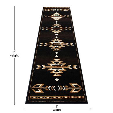 Masada Rugs Masada Rugs 2'x7' Southwest Native American Area Rug in Brown, Black, Beige & Ivory