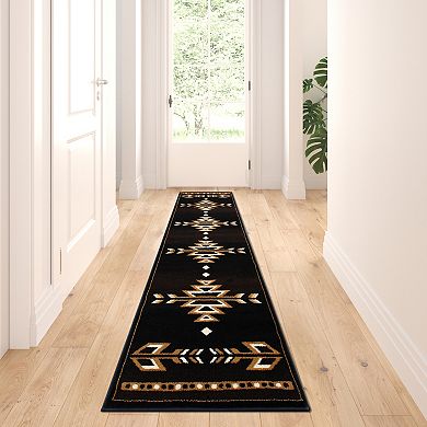 Masada Rugs Masada Rugs 2'x7' Southwest Native American Area Rug in Brown, Black, Beige & Ivory