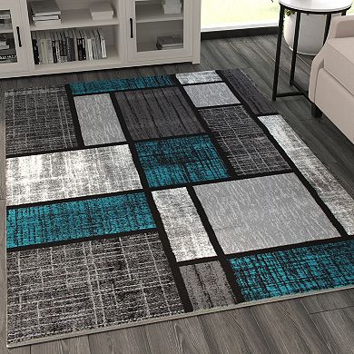 Masada Rugs Masada Rugs Stephanie Collection Design 1110 5'x7' Modern Contemporary Area Rug in Turquoise, Gray, Black and White
