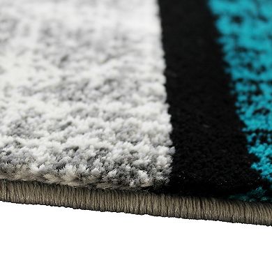 Masada Rugs Masada Rugs Stephanie Collection Design 1110 5'x7' Modern Contemporary Area Rug in Turquoise, Gray, Black and White