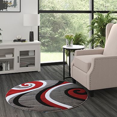 Masada Rugs Masada Rugs Sophia Collection 4'x4' Round Area Rug with Hand Carved Intersecting Arch Design in Red, White, Gray & Black