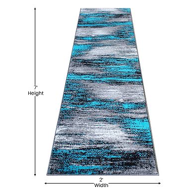 Masada Rugs Masada Rugs Trendz Collection 2'x7' Modern Contemporary Runner Area Rug in Turquoise, Gray and Black - Design Trz863