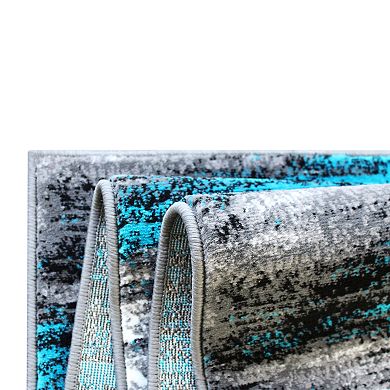 Masada Rugs Masada Rugs Trendz Collection 2'x7' Modern Contemporary Runner Area Rug in Turquoise, Gray and Black - Design Trz863