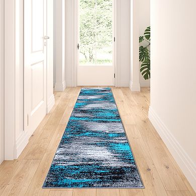 Masada Rugs Masada Rugs Trendz Collection 2'x7' Modern Contemporary Runner Area Rug in Turquoise, Gray and Black - Design Trz863