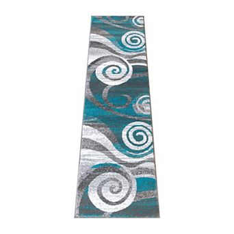Masada Rugs Masada Rugs Stephanie Collection 2'x7' Area Rug Runner with Modern Contemporary Design 1103 in Turquoise, Gray, White and Black