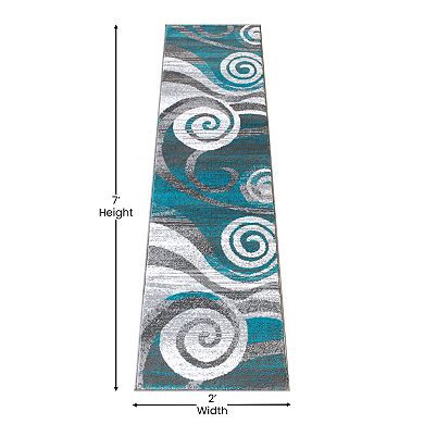 Masada Rugs Masada Rugs Stephanie Collection 2'x7' Area Rug Runner with Modern Contemporary Design 1103 in Turquoise, Gray, White and Black