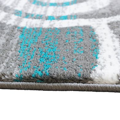Masada Rugs Masada Rugs Stephanie Collection 2'x7' Area Rug Runner with Modern Contemporary Design 1103 in Turquoise, Gray, White and Black
