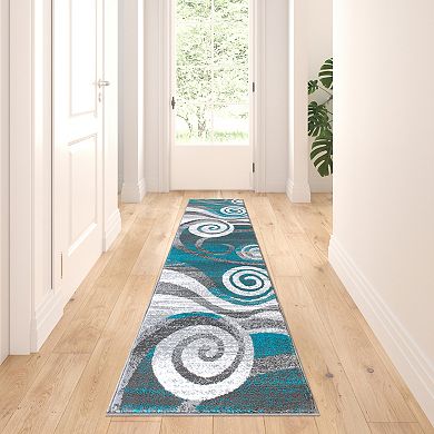 Masada Rugs Masada Rugs Stephanie Collection 2'x7' Area Rug Runner with Modern Contemporary Design 1103 in Turquoise, Gray, White and Black