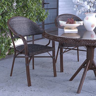 Merrick Lane Kailua Cocoa Brown Wicker Rattan Patio Chair With Curved Back And Aluminum Rattan Frame
