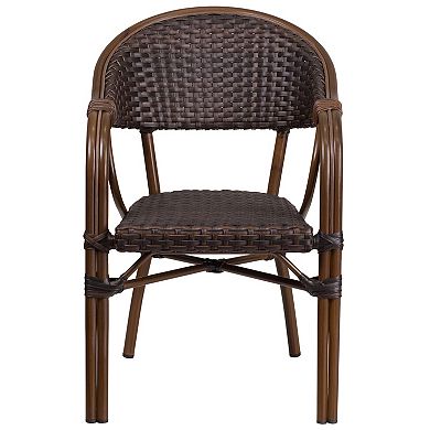 Merrick Lane Kailua Dark Brown Wicker Rattan Patio Chair With Curved Back And Red Aluminum Rattan Frame