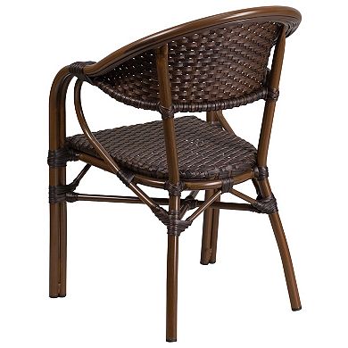 Merrick Lane Kailua Dark Brown Wicker Rattan Patio Chair With Curved Back And Red Aluminum Rattan Frame
