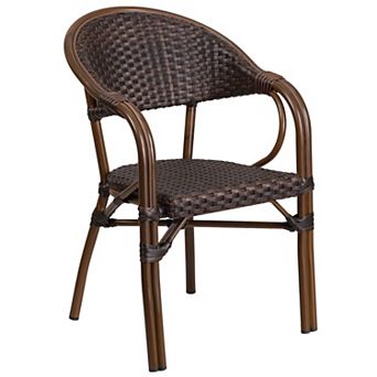 Merrick Lane Kailua Cocoa Brown Wicker Rattan Patio Chair With Curved Back And Aluminum Rattan Frame