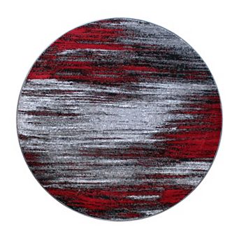 Masada Rugs Masada Rugs Trendz Collection 5'x5' Round Modern Contemporary Area Rug in Red, Gray and Black - Design Trz863