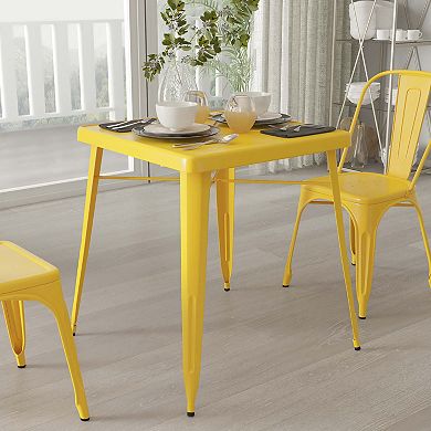 Merrick Lane Benson 23.75" Square Metal Dining Table for Indoor and Outdoor Use in White