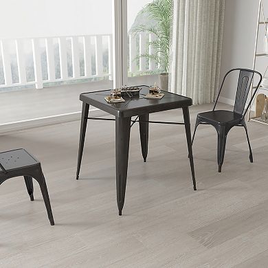 Merrick Lane Benson 23.75" Square Metal Dining Table for Indoor and Outdoor Use in White