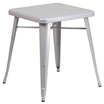 Merrick Lane Benson 23.75" Square Metal Dining Table for Indoor and Outdoor Use in White