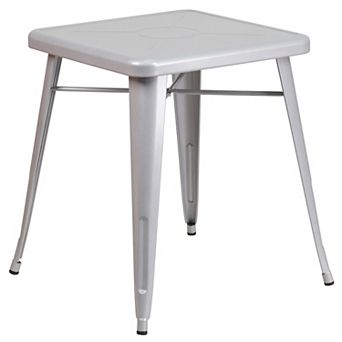 Merrick Lane Benson 23.75" Square Metal Dining Table for Indoor and Outdoor Use in White