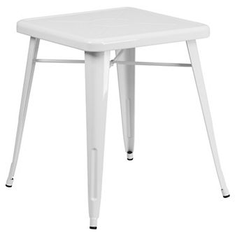 Merrick Lane Benson 23.75" Square Metal Dining Table for Indoor and Outdoor Use in White