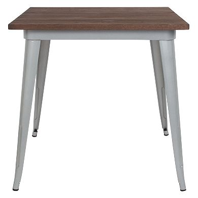 Merrick Lane Modern 31.5" Square Metal Table with Walnut Finished Wood Top for Indoor Use