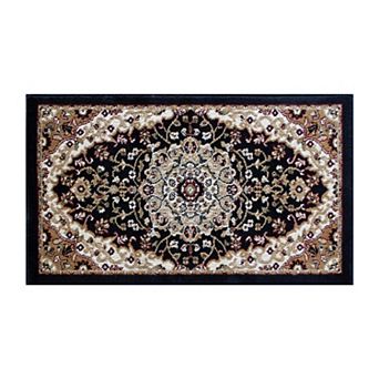 Masada Rugs Masada Rugs Bellagio Collection 2'x3' Traditional Oriental Door Mat Area Rug in Black - Design B401