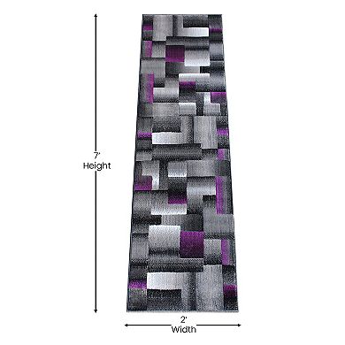 Masada Rugs Masada Rugs Trendz Collection 2'x7' Modern Contemporary Runner Area Rug in Purple, Gray and Black-Design Trz861