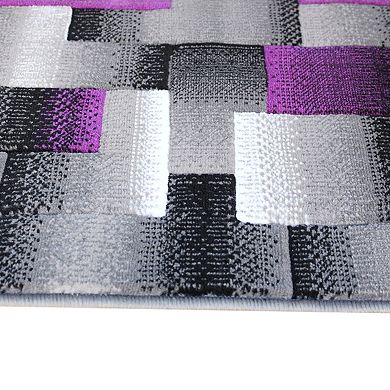 Masada Rugs Masada Rugs Trendz Collection 2'x7' Modern Contemporary Runner Area Rug in Purple, Gray and Black-Design Trz861