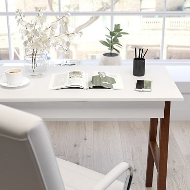 Merrick Lane Litchfield 42" Writing Desk with Divided Storage Drawer, Black Finish/Walnut Legs