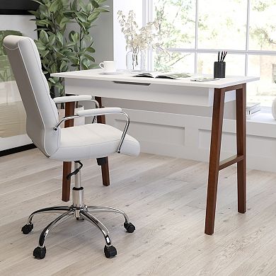 Merrick Lane Litchfield 42" Writing Desk with Divided Storage Drawer, Black Finish/Walnut Legs