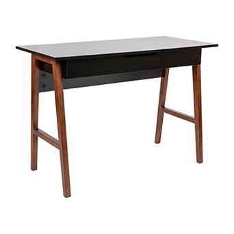 Merrick Lane Litchfield 42" Writing Desk with Divided Storage Drawer, Black Finish/Walnut Legs